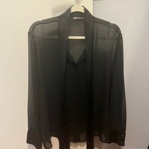 Zara Black Textured Top (See-through)